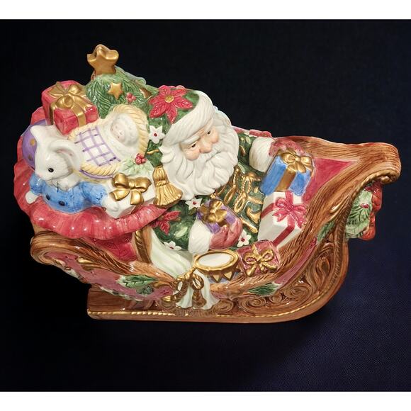 Fitz and Floyd Santa's Sleigh Cookie Jar 2003 Excellent condition 12×14×7 - Picture 2 of 9
